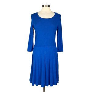 Talbots Womens Blue Pleated Sweater Dress Fit Flare Knit size Medium